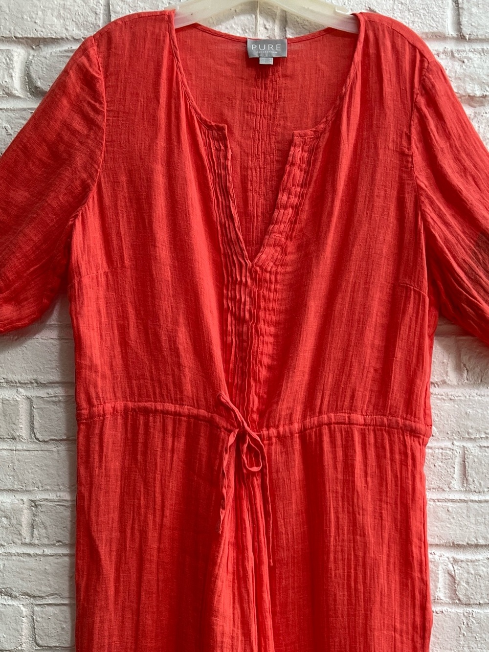 PURE COLLECTION Red Vneck Short sleeve Maxi Dress Dainty Pleats Drawstring waist - Picture 4 of 16